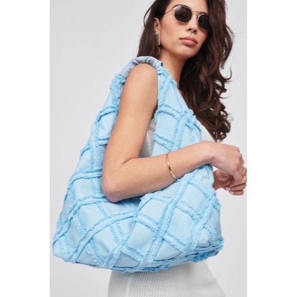 Urban Expressions Barbuda Cotton Hobo Shoulder Bag, Sky Blue, NWT - Picture 2 of 10